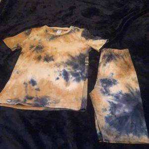 Tie dye shirt and shorts set.